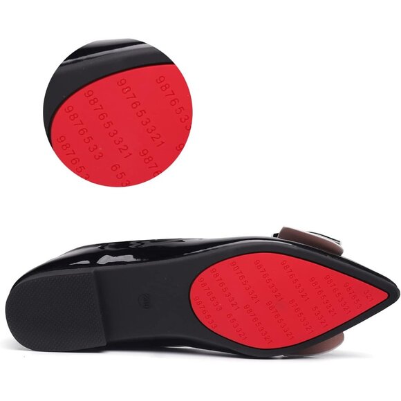 Women Black Artificial lacquer leather Pointed Toe Bow Memory Foam Flats - Picture 4 of 6